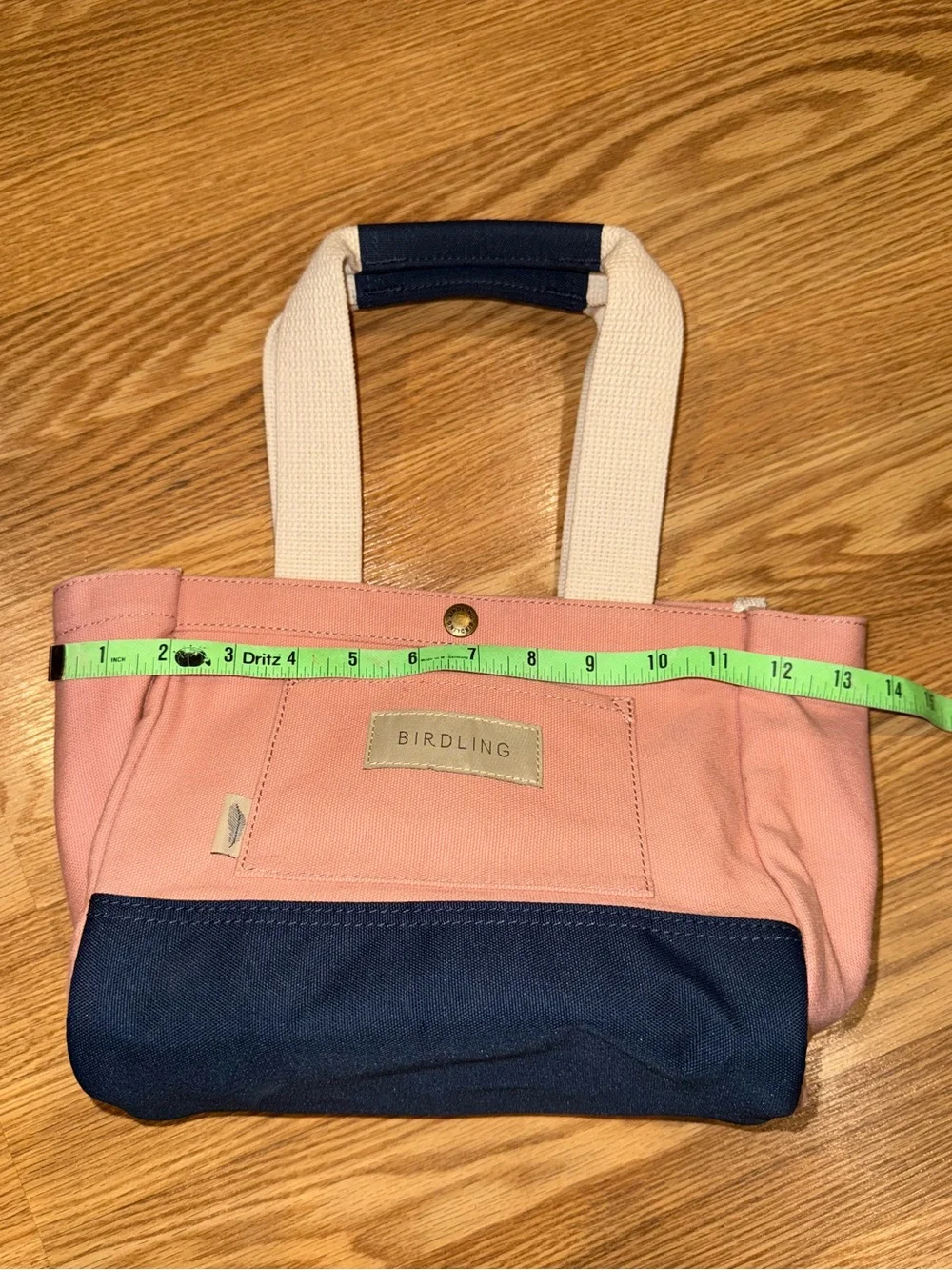 Birdling pink and navy color-blocked canvas mini tote